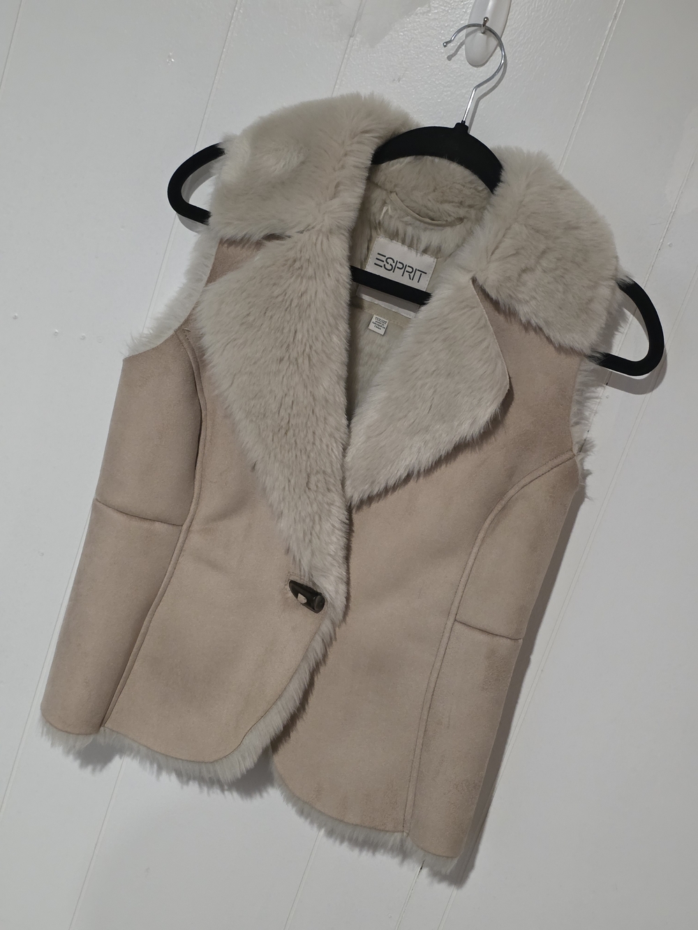 Esprit Beige Faux-Shearling Sleeveless Vest